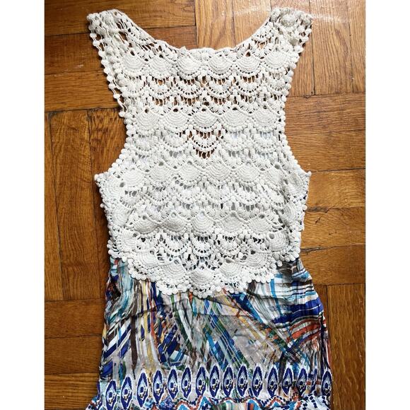 YA Los Angeles Maxi Dress Boho Artistic Print Crochet Flowy Hippie Festival Y2K - Picture 10 of 11